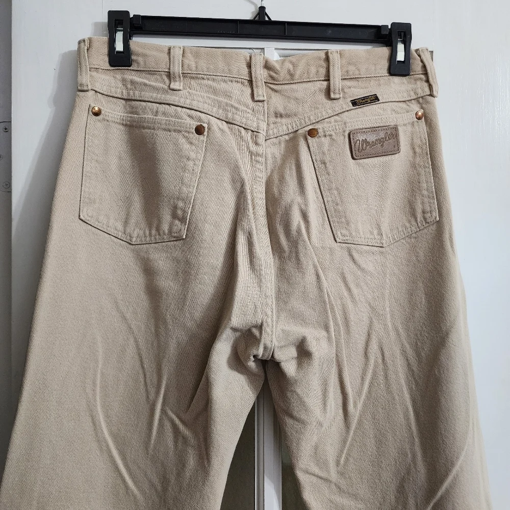 Vintage Wrangler USA Made Tan Beige Denim Jeans Men’s 34x38 Tall Straight Leg